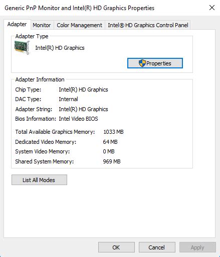 10 및 Windows® 그래픽 메모리에 - 비디오 메모리