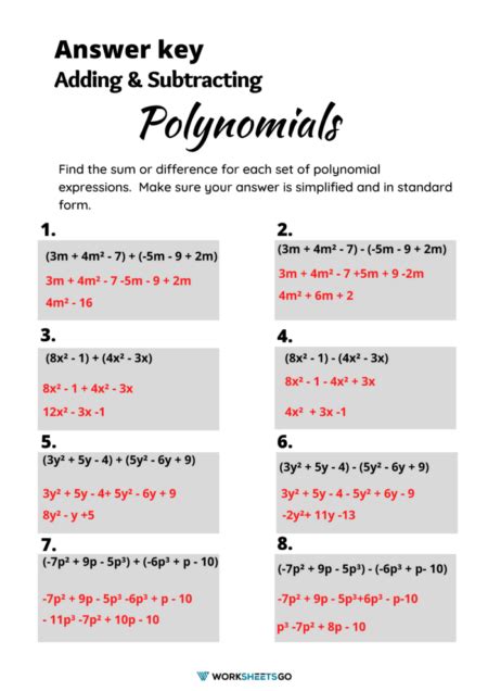 10++ Adding And Subtracting Polynomials Worksheet Answers Worksheets