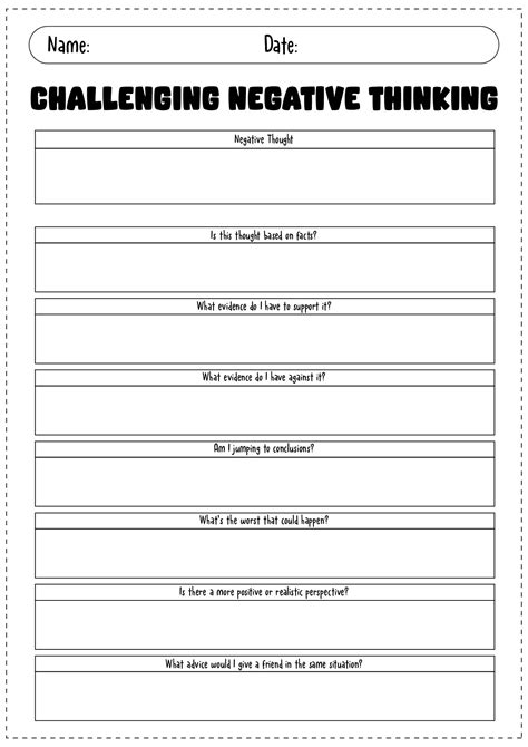 10++ Challenging Negative Thoughts Worksheet
