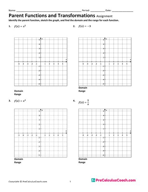 10++ Parent Functions And Transformations Worksheet With Answers