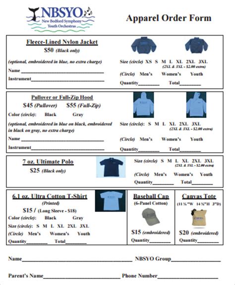 10+ Apparel Order Form Templates PDF Free & Premium Templates