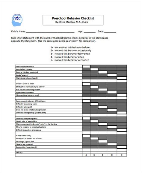 10+ Behavior Checklist Templates Free PDF, Word Format Download