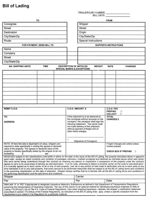 10+ Bill Of Lading Template Excel Sample Excel Templates