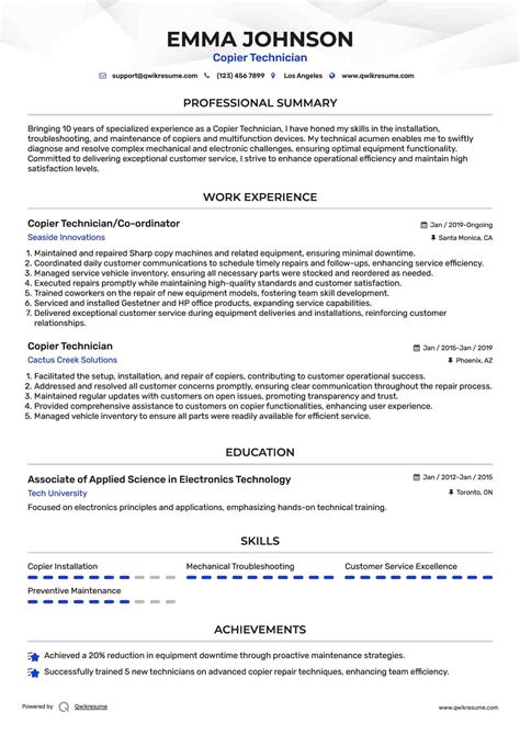 10+ Copier Technician Resume Samples & Templates … - coolestguyplanet.net