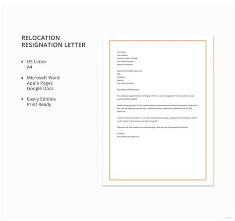 10+ Free Relocation Resignation Letters in PDF Word Apple Pages