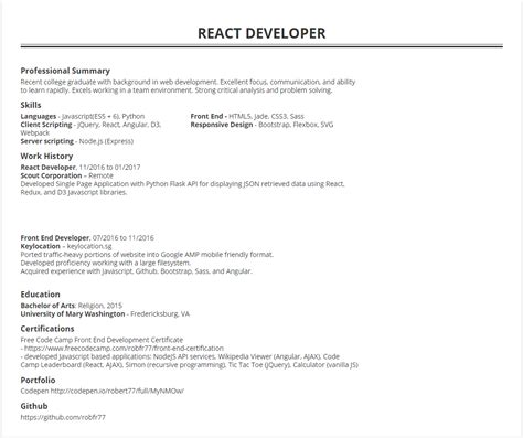 10+ Junior ReactJS Developer Resume Samples React Resumes