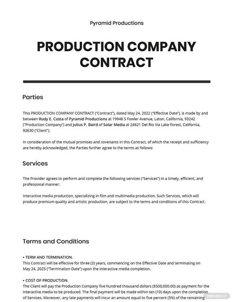 10+ Production Contract Templates Sample, Example