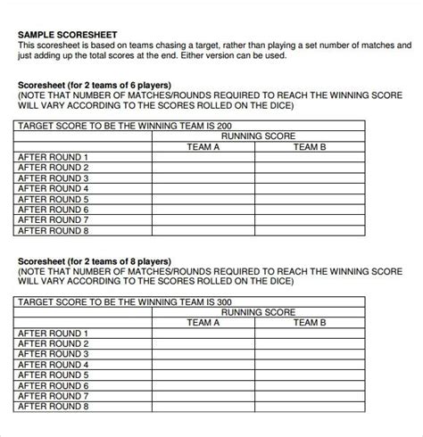 10+ Score Sheet Templates Download Free Formats in Word, Excel & PDF