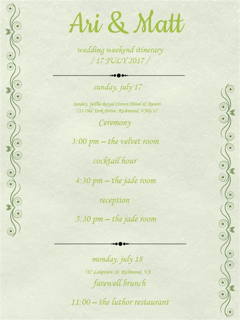 10+ Wedding Itinerary Customizable PSD Design Template Template