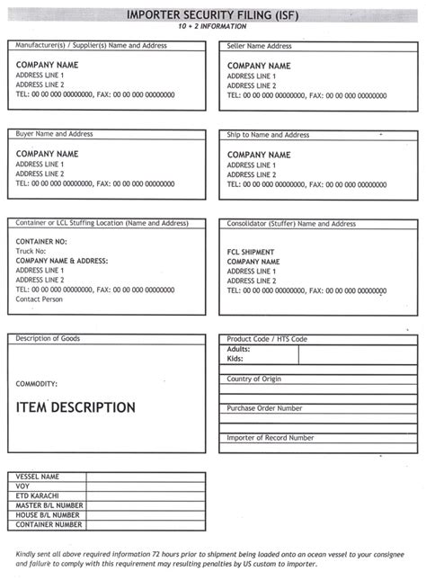 10+2 Isf Form Template