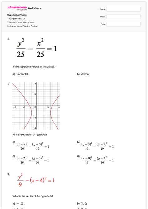10 5 Skills Practice Hyperbolas Answers