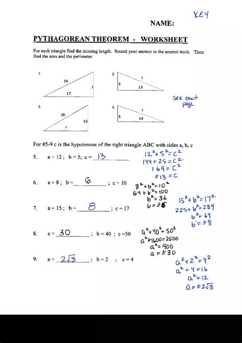 10 5 the pythagorean theorem answer key