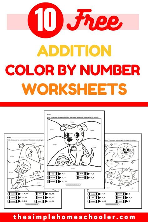 10 Bright Addition Color by Number Worksheets: Easy Print The