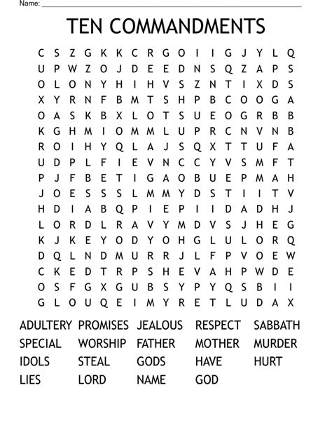 10 COMMANDMENTS Word Search WordMint