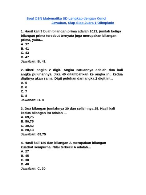 10 Contoh Soal Olimpiade Matematika SD Lengkap … - wintechmobiles.com