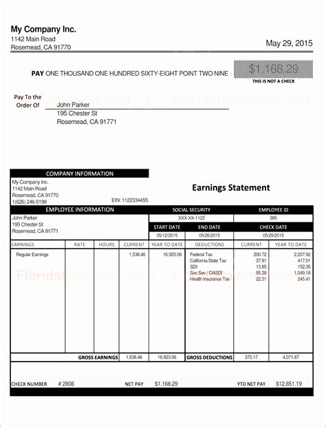 10 Check Stub Template for Excel Excel Templates