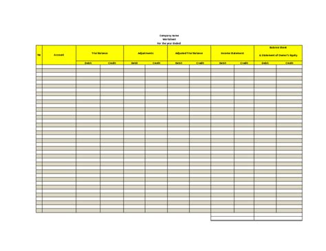 10 Column Worksheet Template