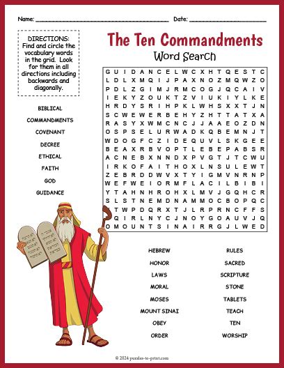 10 Commandments Word Search Printable