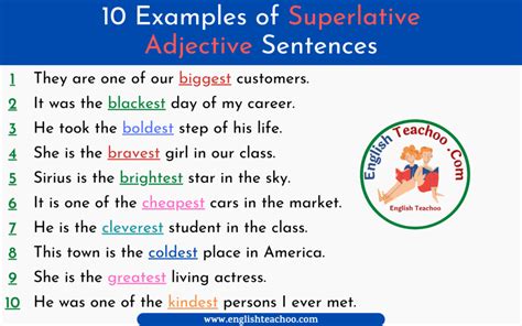 10 Examples of Superlative Adjective Sentences EnglishTeachoo