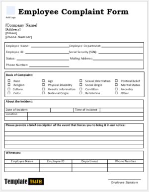 10 Free Employee Complaint Forms MS Word Format