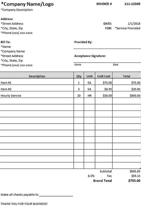 10 Invoice Template for Excel 2007 Excel Templates