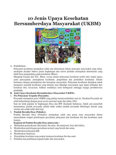 10 Jenis Upaya Kesehatan Bersumberdaya Masyarakat (UKBM)