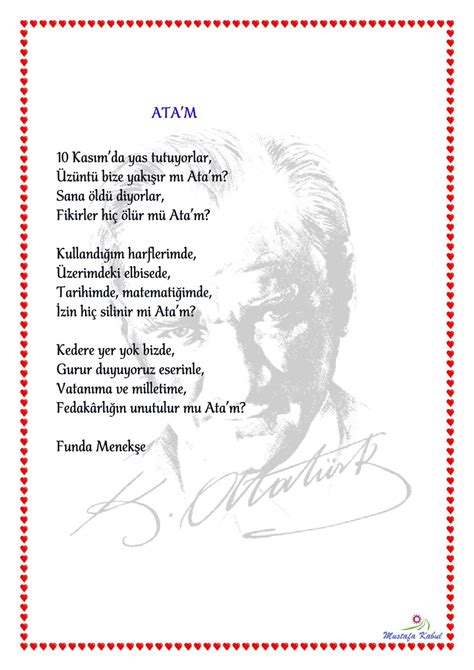 10 Kasımda Ben Şiiri ayse demir 10 Kasım Atatürk Haftası Şiirleri.