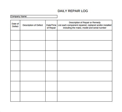 10 Repair Log Templates to Download Sample Templates