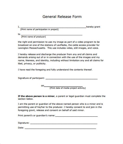 10 Sample General Release Forms To Download Sample Templates