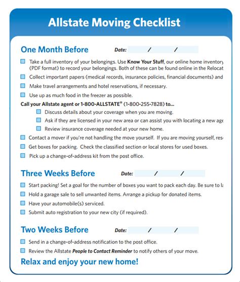 10 Sample Moving Checklist Templates to Download for Free Sample Templates
