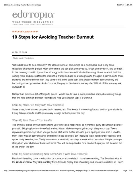 10 Steps For Avoiding Teacher Burnout PDF Teaching And Learning