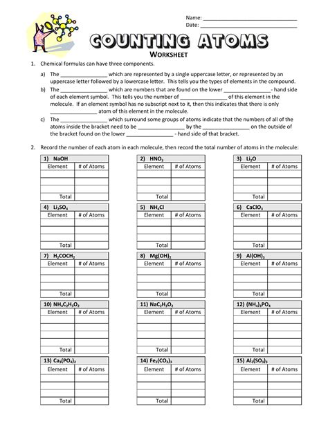 10 Best Counting Atoms Worksheets For Learning Atomic Atoms And Elements Worksheet - Atoms And Elements Worksheet