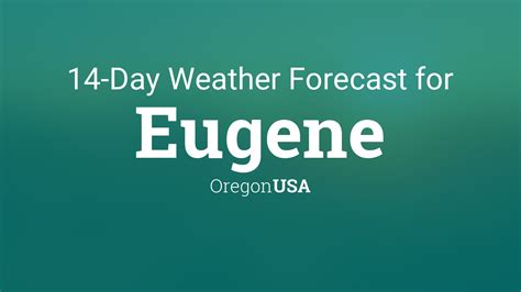 10 day forecast for eugene oregon. Humidity: 66%. Cloud Coverage: 74%. Wind: 1 mph. UV Index: 0 Low. Sunrise: 07:18:06 AM. Sunset: 06:40:54 PM. Summer-like weather this weekend, rain and mountain snow is set to return next week. High pressure weakens and a strong storm offshore is set to move inland dropping temperatures and bringing rain next week. 
