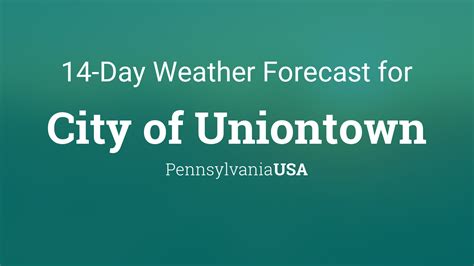 Local Forecast Office More Local Wx 3 Day History Hourly Weather Forecast. Extended Forecast for Uniontown PA . Overnight. Low: 60 °F. Chance Showers and Patchy Fog. Saturday. High: 76 °F. Chance T-storms and ... Uniontown PA 39.9°N 79.71°W (Elev. 1099 ft) Last Update: 4:02 am EDT May 18, 2024.