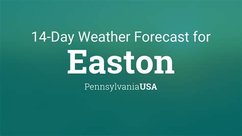 Easton weather forecast 14 days. 14 days weather forecast for Pennsylvania pa Easton. 15dayforecast.Net. 5 days 7 days 10 days 14 days 15 days 16 days 20 days 25 days 30 days 45 days 60 days 90 days. Home. United States. ... We have given you the most accurate information about 14 day forecast Easton, Weather 14 Day Easton, Easton 15-day …. 