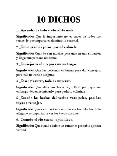 10 Dichos Cortos