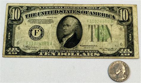 1934 A $10 Ten Dollar Bill Green Seal Circulated Unit