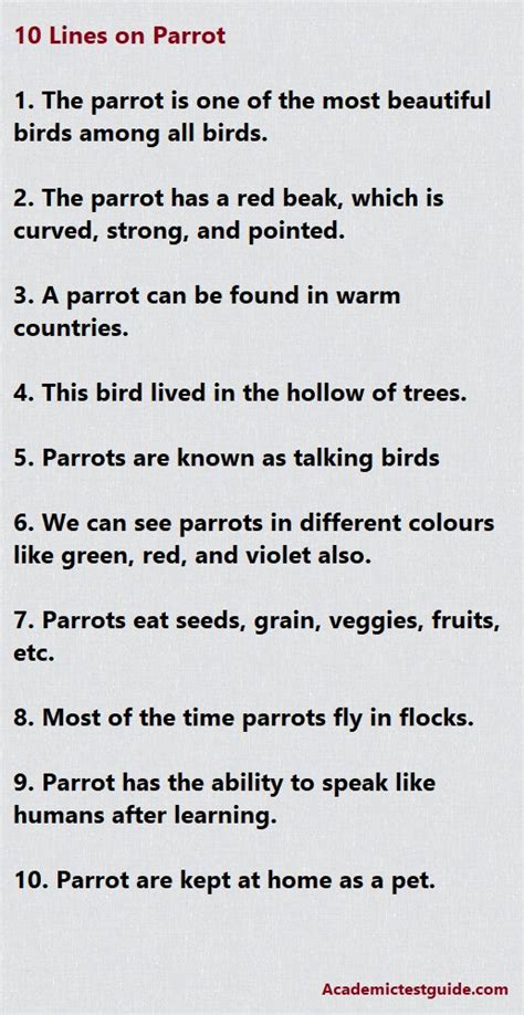 10 Lines On Parrot For Students And Children 10 Lines On My Pet Parrot - 10 Lines On My Pet Parrot