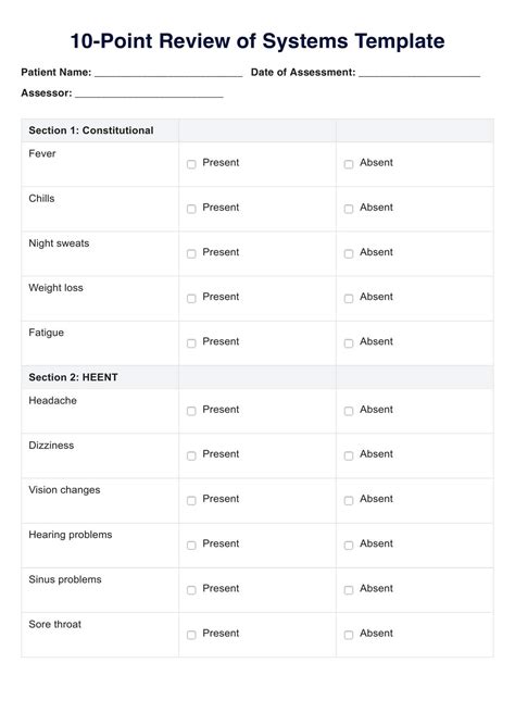 10 Point Review Of Systems Template
