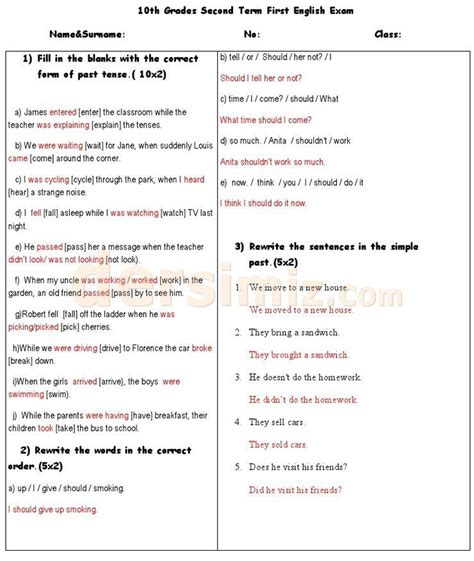 10 sınıf ingilizce 1 dönem 1 yazılı soruları klasik