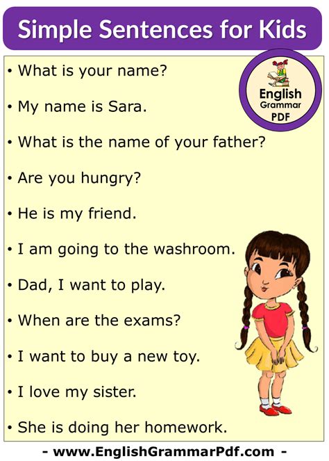 10 Simple Sentences For Kids English Grammar Pdf Simple Sentences In English For Kids - Simple Sentences In English For Kids