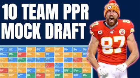 10 team ppr mock draft strategy. Weekly Rankings. 2023 Projections. Scoring Leaders. Depth Charts. Pick'em Games. More. Our analysts gathered for our latest practice draft, and two big-name quarterbacks slipped out of the top 10 ... 