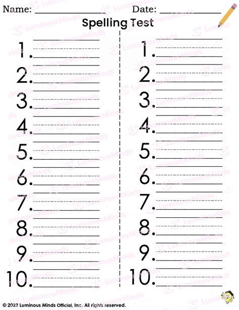 10 Word Spelling Test Paper Template Ebooks Pdf Free Pdf