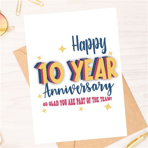 10 year work anniversary. Whether it's his or her first year or tenth, a work anniversary is a special milestone that deserves to be recognized. And what better way to do that than with a … 