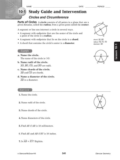 Read 10 3 Study Guide And Intervention Circles 