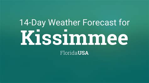 10-day forecast for kissimmee. Sat 10/14. 90° /71°. 59%. Partial sunshine, warm and humid with a couple of thunderstorms. RealFeel® 99°. RealFeel Shade™ 96°. Max UV Index 6 High. Wind W 12 mph. 