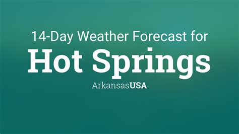 Detailed ⚡ Weather Forecast in Hot Springs, AR for 10 days – 🌡️ Air Temperature, RealFeel, Wind, Precipitation, Atmospheric Pressure in Hot Springs, Arkansas - World-Weather.info ... According to the 10-day forecast in Hot Springs (Arkansas) the highest probability of precipitation is expected on Tuesday night, 23 …. 
