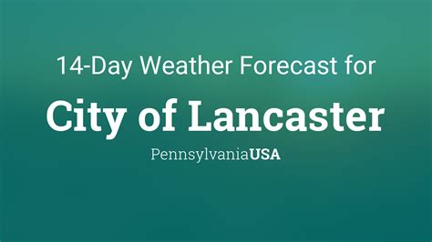 Local Forecast Office More Local Wx 3 Day History Hourly Weather Forecast. Extended Forecast for Lancaster PA . This Afternoon. High: 84 °F. Sunny. Tonight. Low: 62 °F. Mostly Clear. Saturday. High: 82 °F. Mostly Sunny then Slight Chance T-storms. Saturday Night. Low: 64 °F. Chance T-storms.