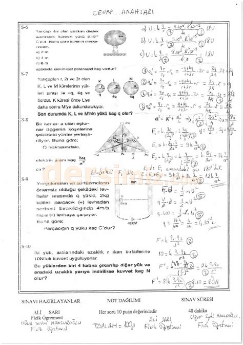 10.Sınıf Fizik 1. Dönem 2. Yazılı Soruları Ve Cevapları. 