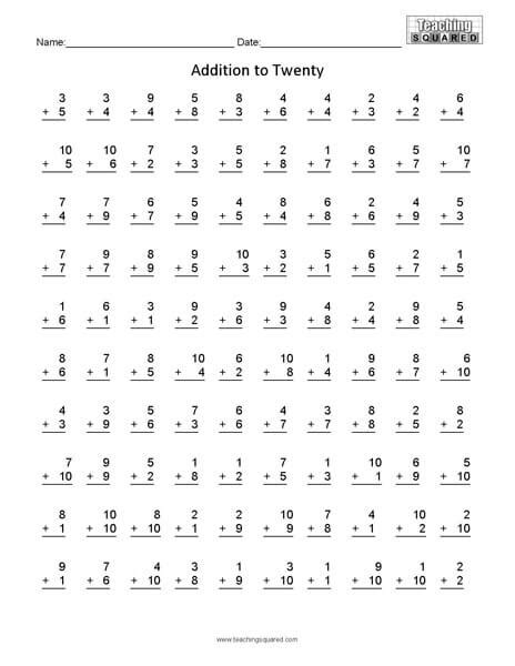 100 Addition Facts To 20 D Teaching Squared